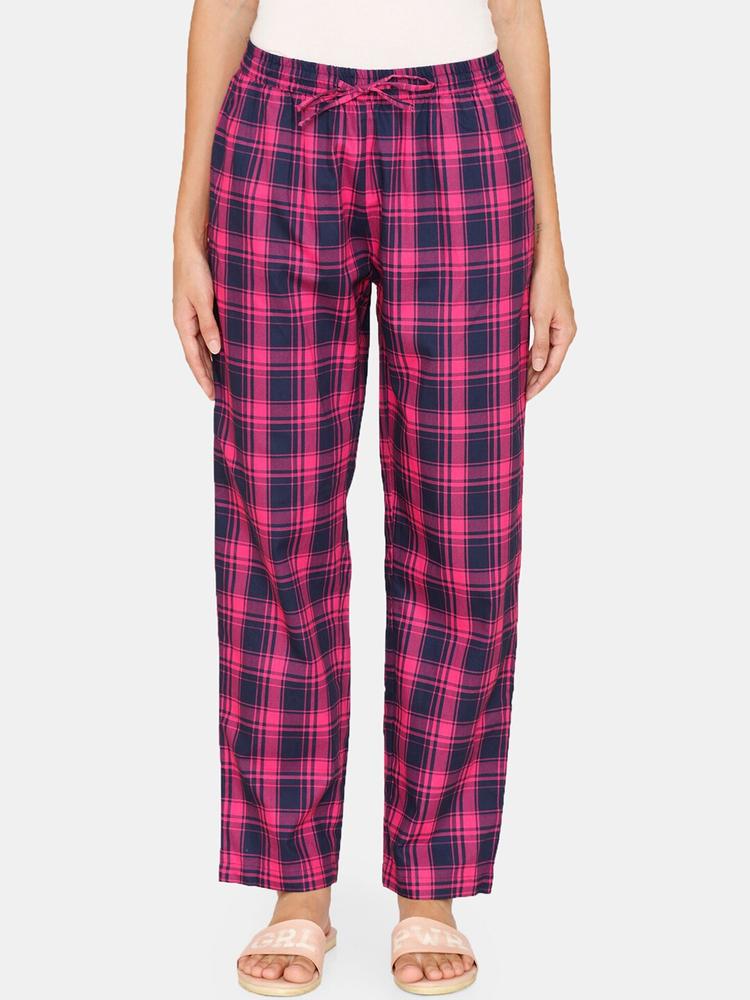 Coucou by Zivame Women Blue & Pink Checked Pure Cotton Pyjamas