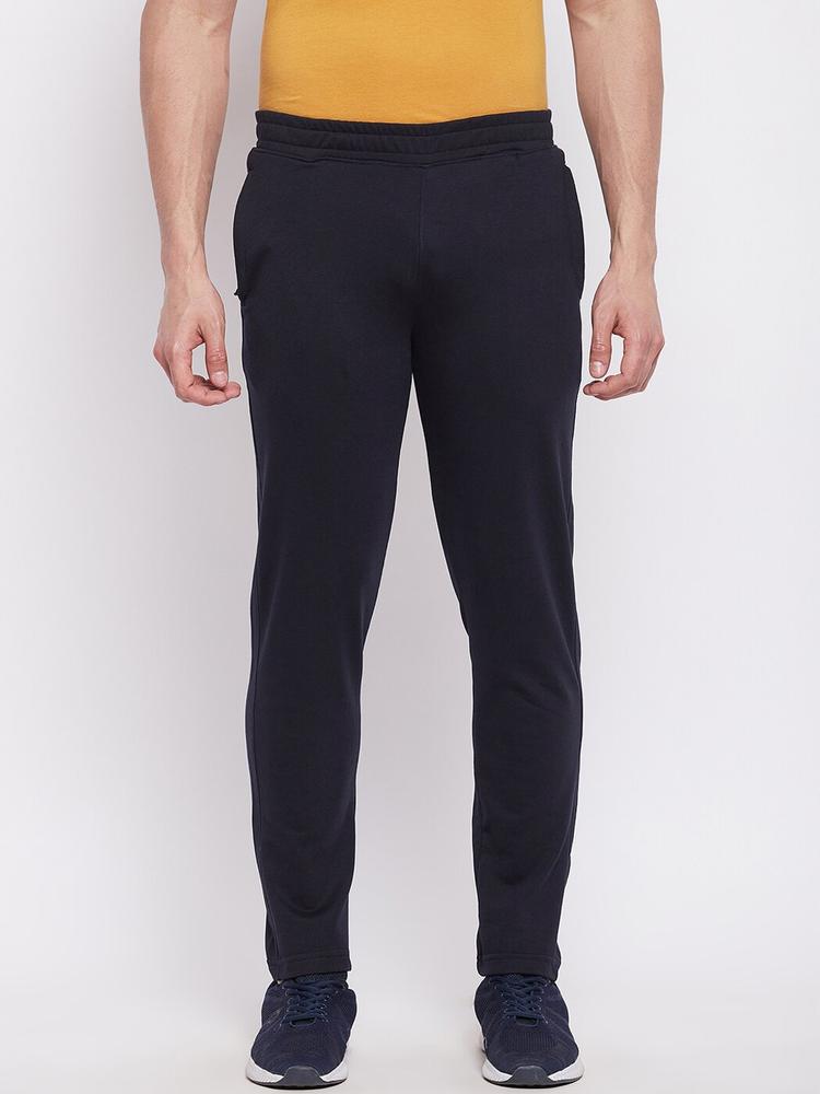 Okane Men Navy Blue Solid Regular- Fit Cotton Track Pants