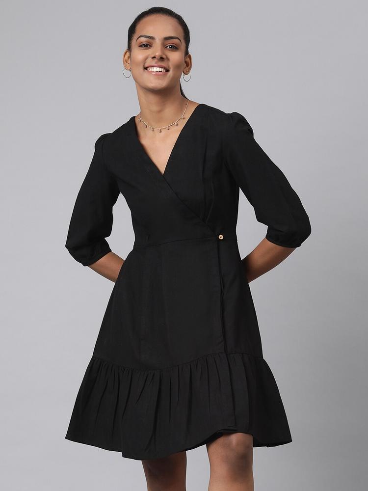 Fabindia Black Cotton Linen Solid Dress