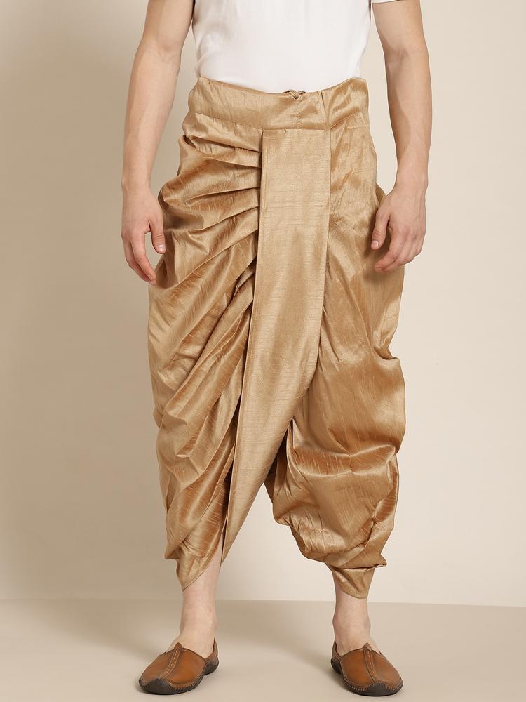 Anug by SOJANYA Men Muted Gold Solid Stitched Dhoti