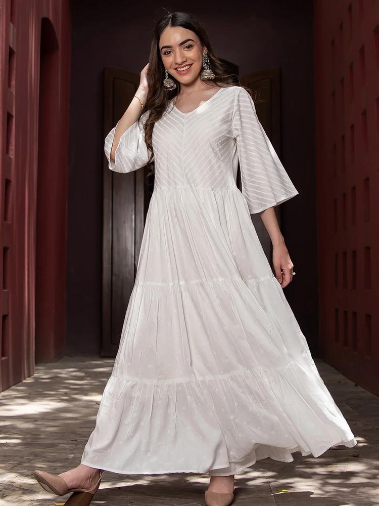 Rustorange White Tiered Maxi Dress