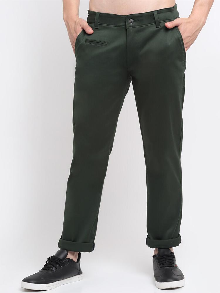 Ennoble Men Green Smart Slim Fit Easy Wash Cotton Chinos Trousers