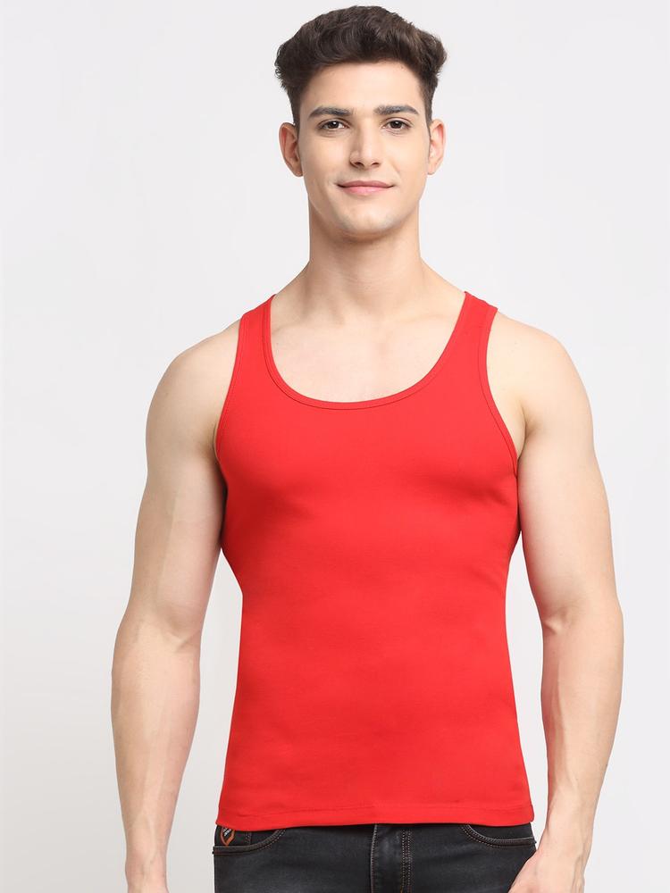 Friskers Men Red Solid Pure Cotton Basic Innerwear Vest RR-03-S