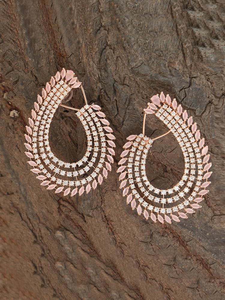 Adwitiya Collection Rose Gold-Plated CZ stone studded Drop Earrings