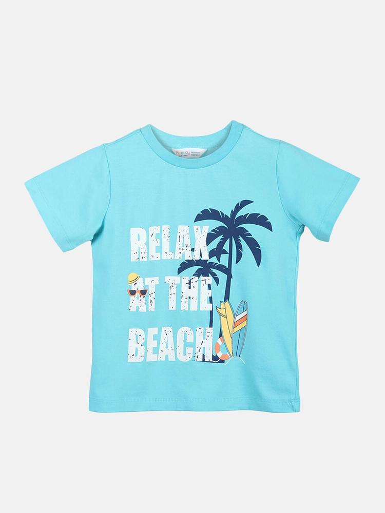 Beebay Boys Green Typography Printed Tropical T-shirt