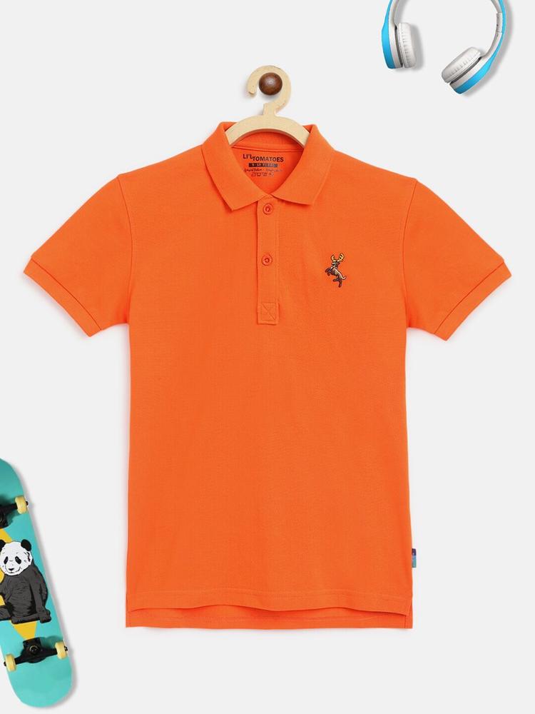 Lil Tomatoes Boys Orange Polo Collar Outdoor Pure Cotton T-shirt