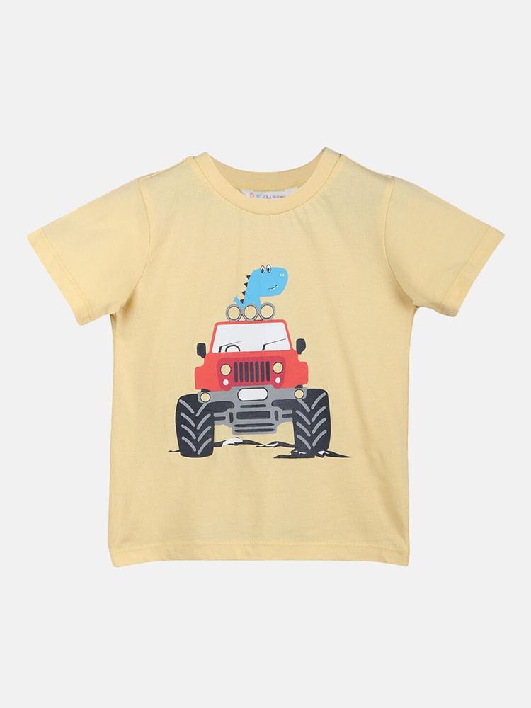 Beebay Boys Yellow Printed Cotton T-shirt