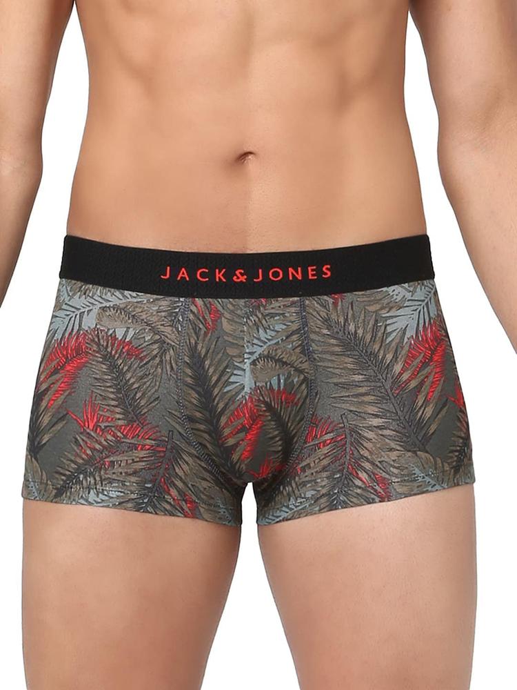 Jack & Jones Men Grey & Red Printed Trunk