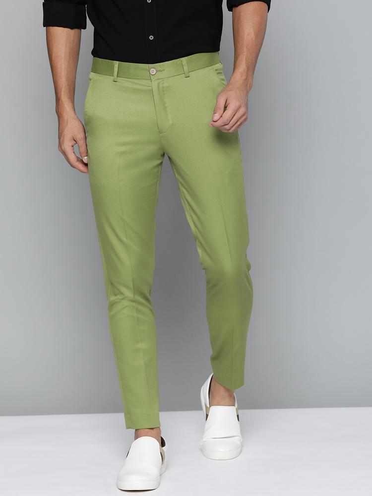 DENNISON Men Green Smart Tapered Fit Easy Wash Trousers