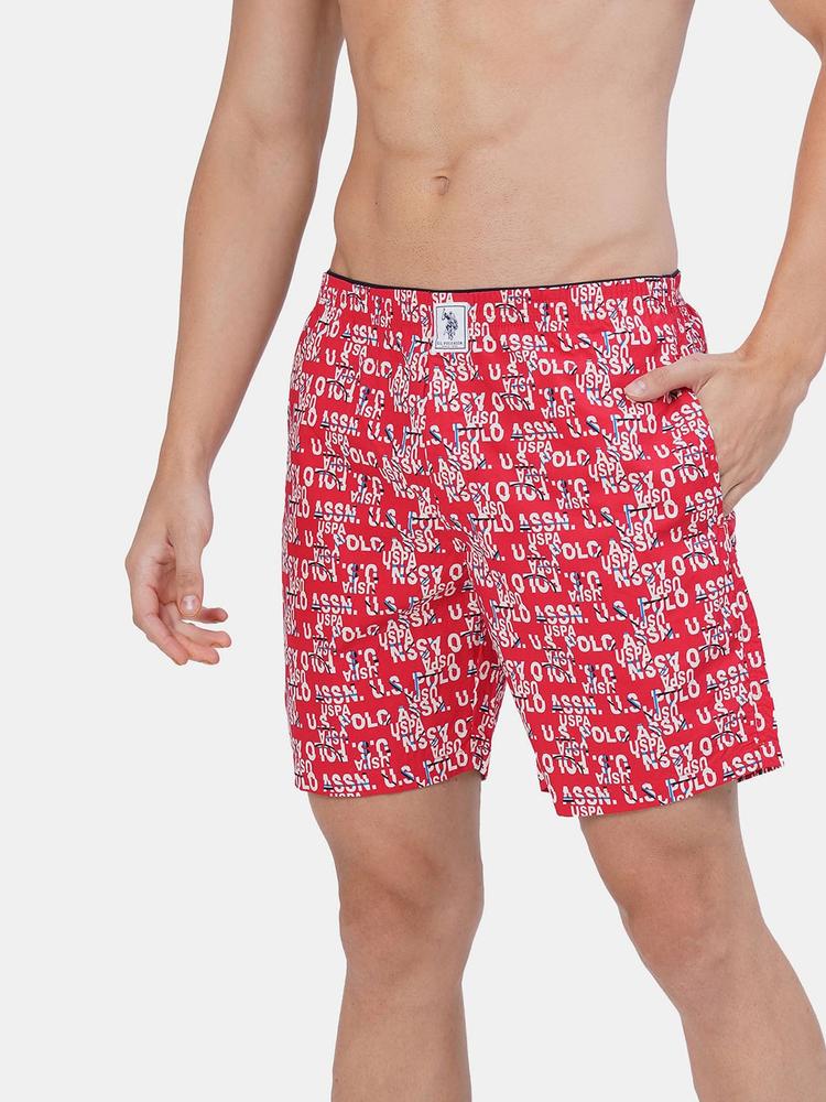 U.S. Polo Assn. Men Red Printed Relaxed Fit Pure Cotton Boxers