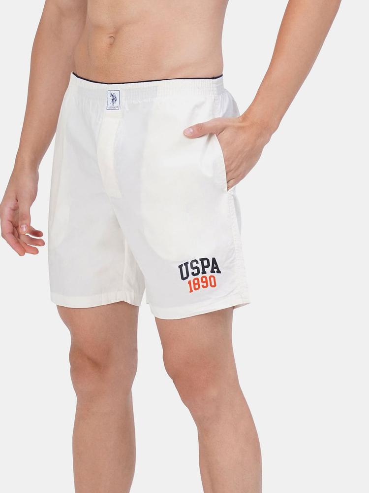 U.S. Polo Assn. Men White Relaxed Fit Solid Pure Cotton Boxers IYAA-283-PL