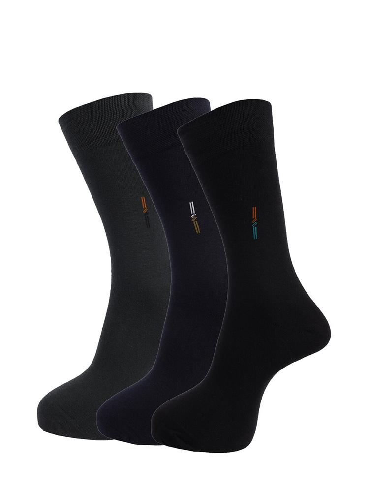 Dollar Socks Men Pack Of 3 Black Patterned Cotton Above Ankle-Length Socks