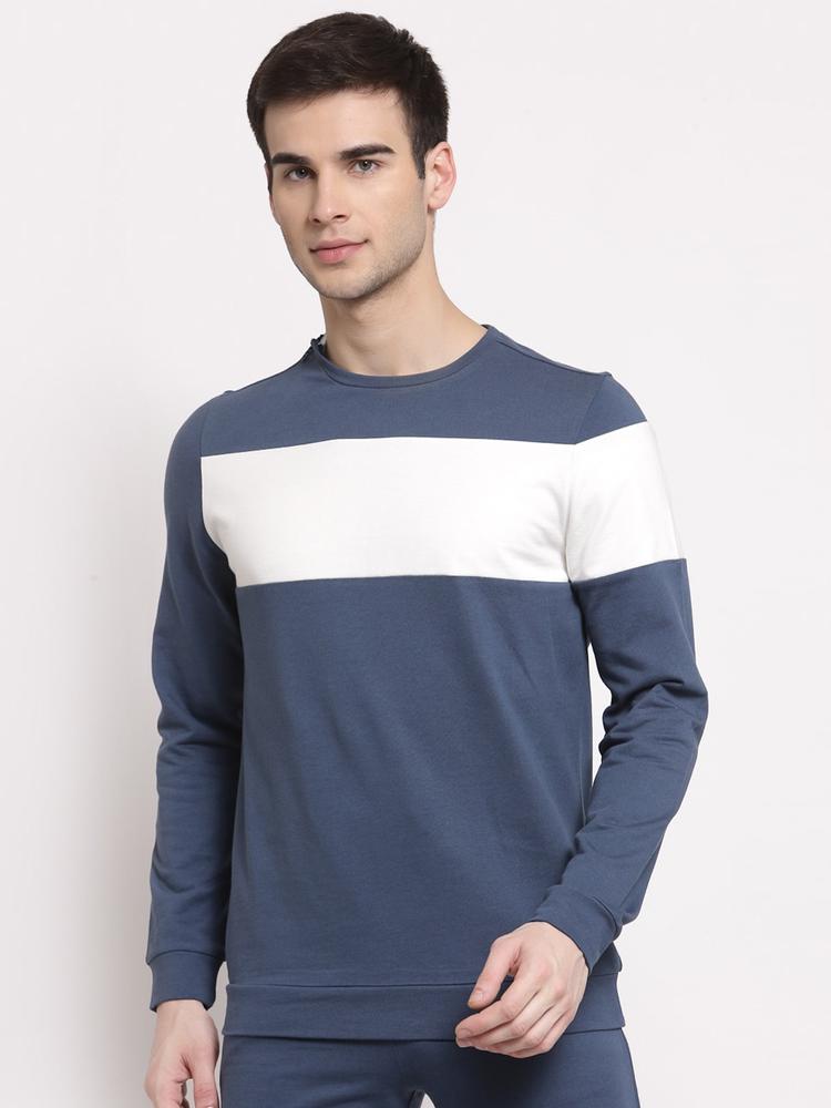 YOONOY Men Blue Colourblocked Sweatshirt