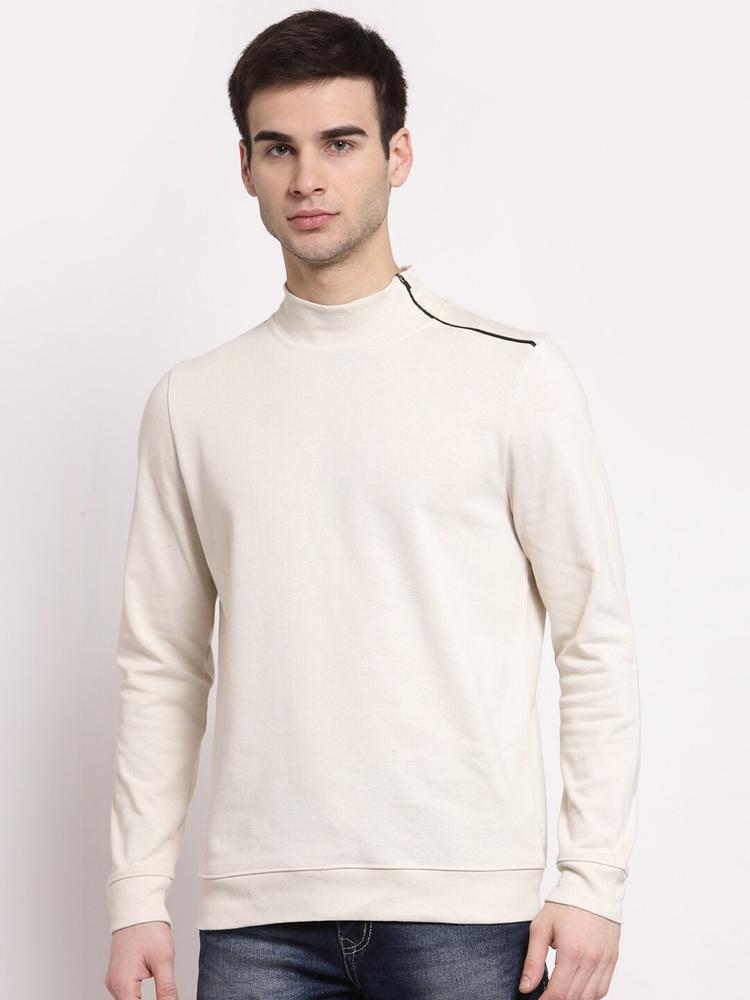 YOONOY Men Beige Stretchable Organic Cotton Sweatshirt