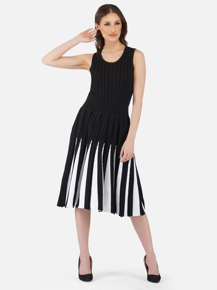 JoE Hazel Black & White Striped Midi Dress