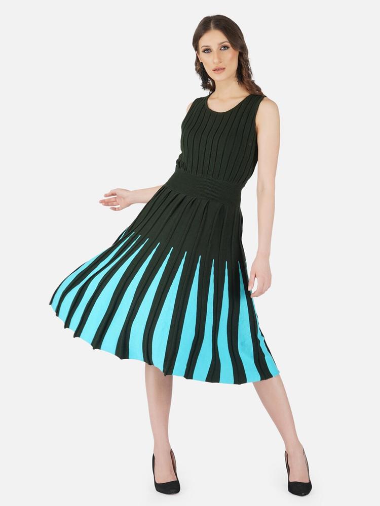 JoE Hazel Women Olive Green Striped Midi Dress