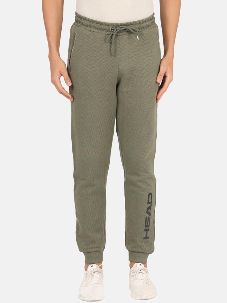 Head Men Olive Green Solid Cotton Track Pants