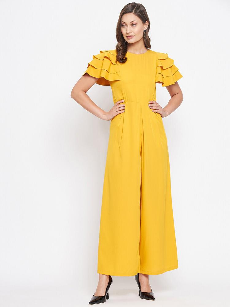 Uptownie Lite Yellow Crepe Basic Jumpsuit with Ruffles