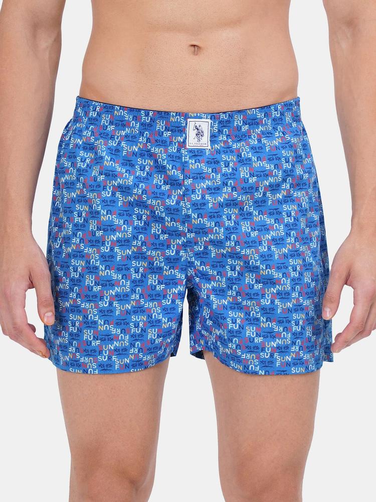 U.S. Polo Assn. Men Blue Printed Relaxed Fit Cotton Boxers