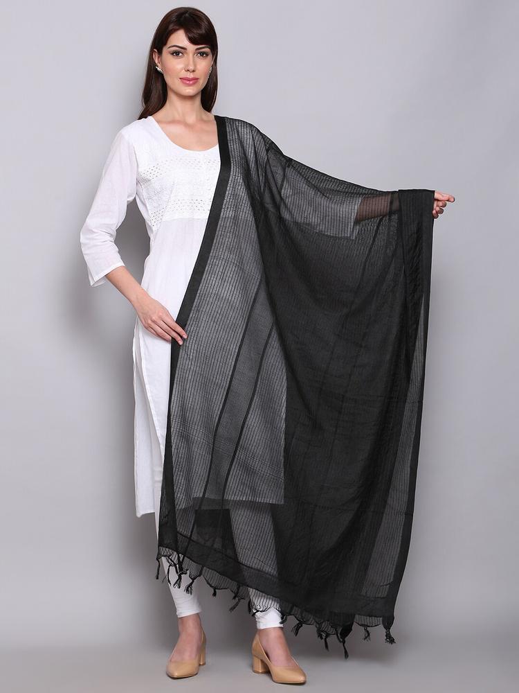 Miaz Lifestyle Black Woven Design Art Silk Dupatta