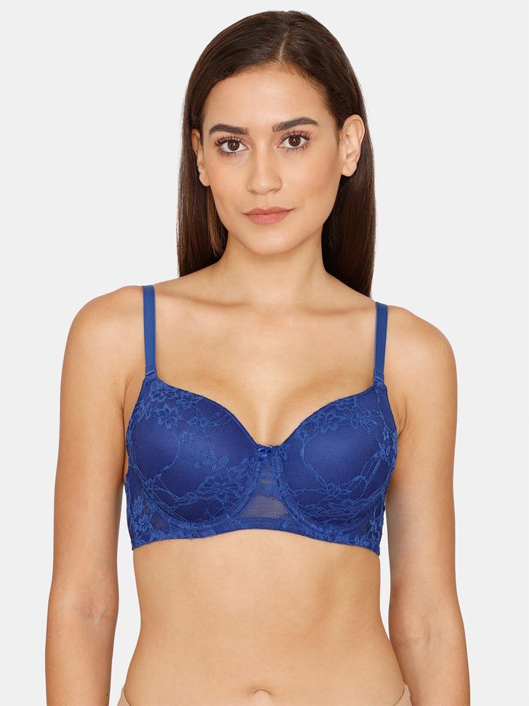 Rosaline by Zivame Blue Floral Underwired Lightly Padded Bra RO1141FASH0BLUE