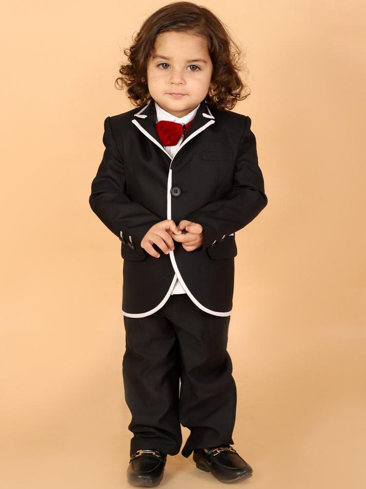 KID1 Boys Black & White Solid Single-Breasted   Suits
