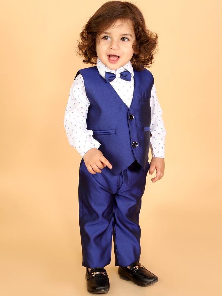 KID1 Infant Boys Blue Solid 3-Piece Party wear Suit Set