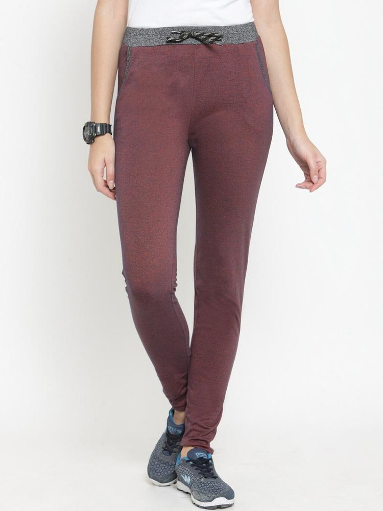 Boston Club Women Maroon Regular Fit Solid Pure Cotton Track Pant