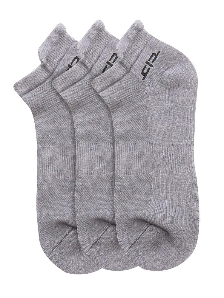 Heelium Men Pack of 3 Grey Melange Solid Ankle Length Bamboo Socks