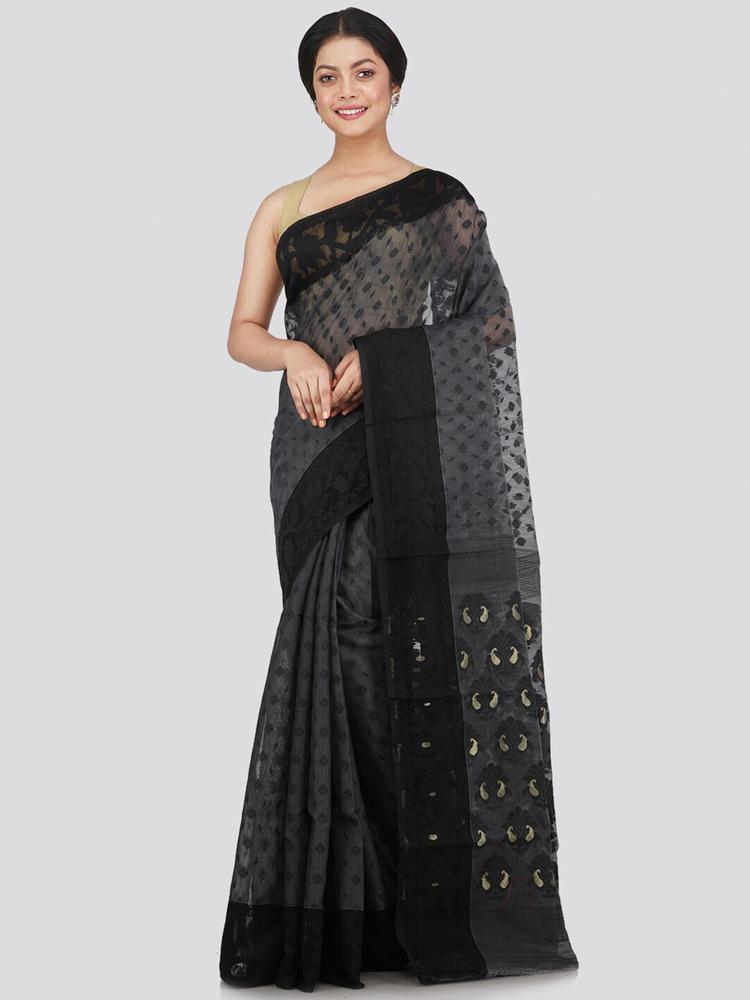 PinkLoom Black & Beige Woven Design Jamdani Saree