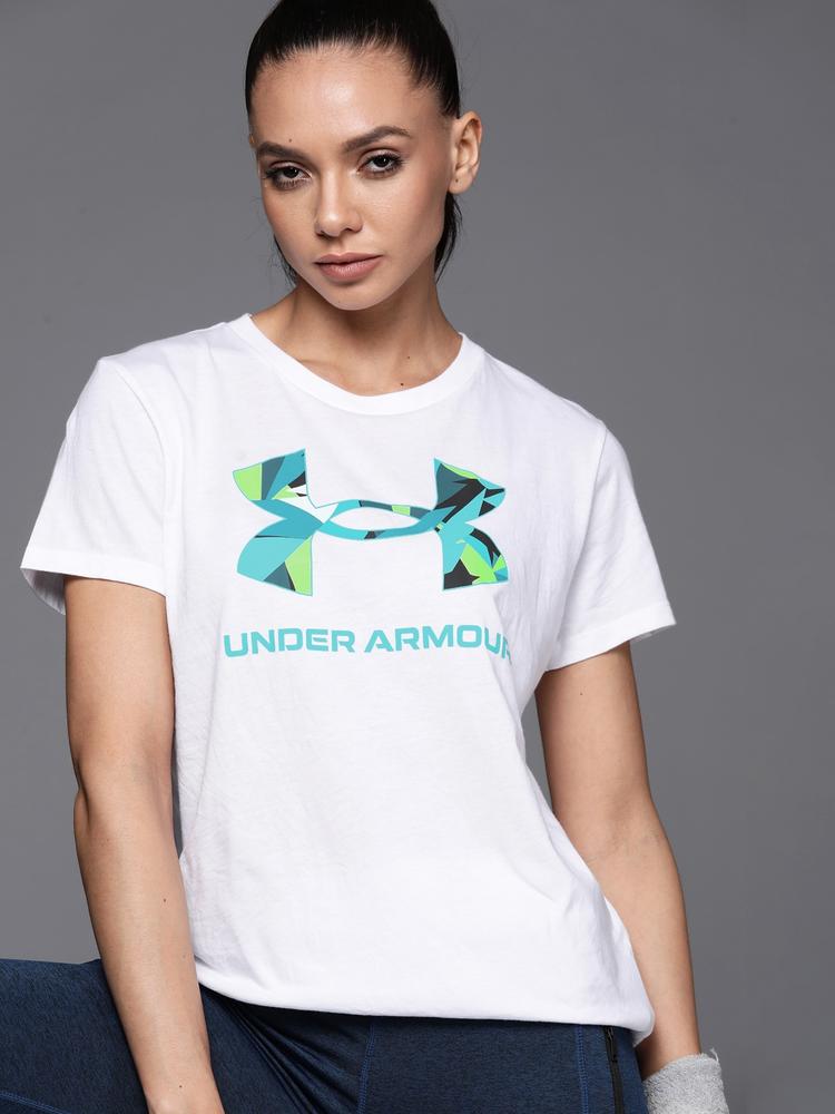 UNDER ARMOUR Women White Brand Logo Print Live Sportstyle Graphic SSC T-shirt