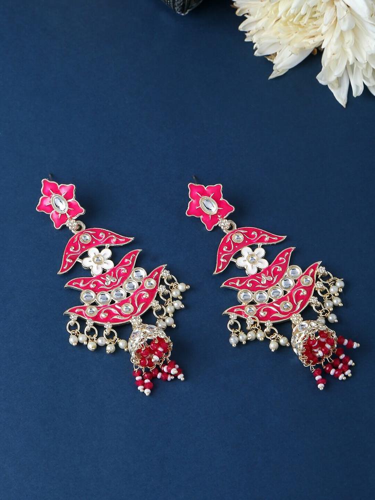 VIRAASI Pink Meenakari Jhumkas Earrings