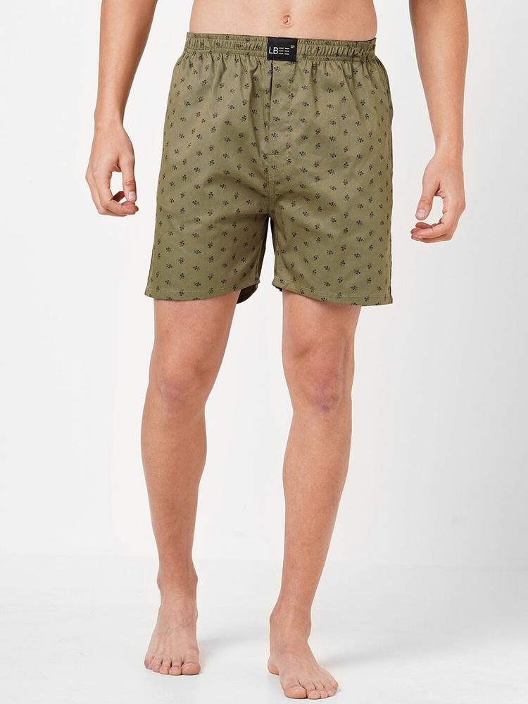 LBEE Men Olive Green Printed Cotton Boxers