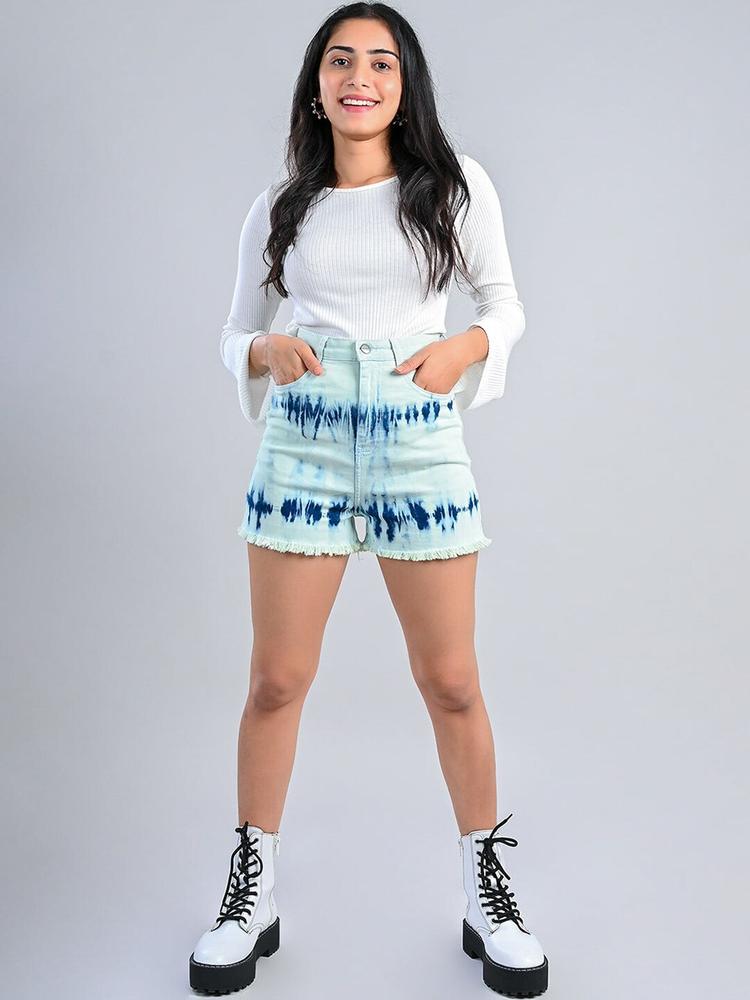 FREAKINS Women Attractive Blue Tie and Dye Shorts