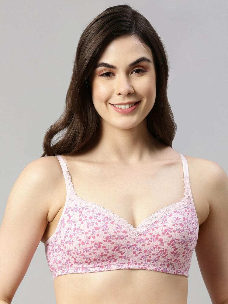 Enamor Women Pink Eco Friendly Cotton Padded Non Wired High Coverage Balconette Bra