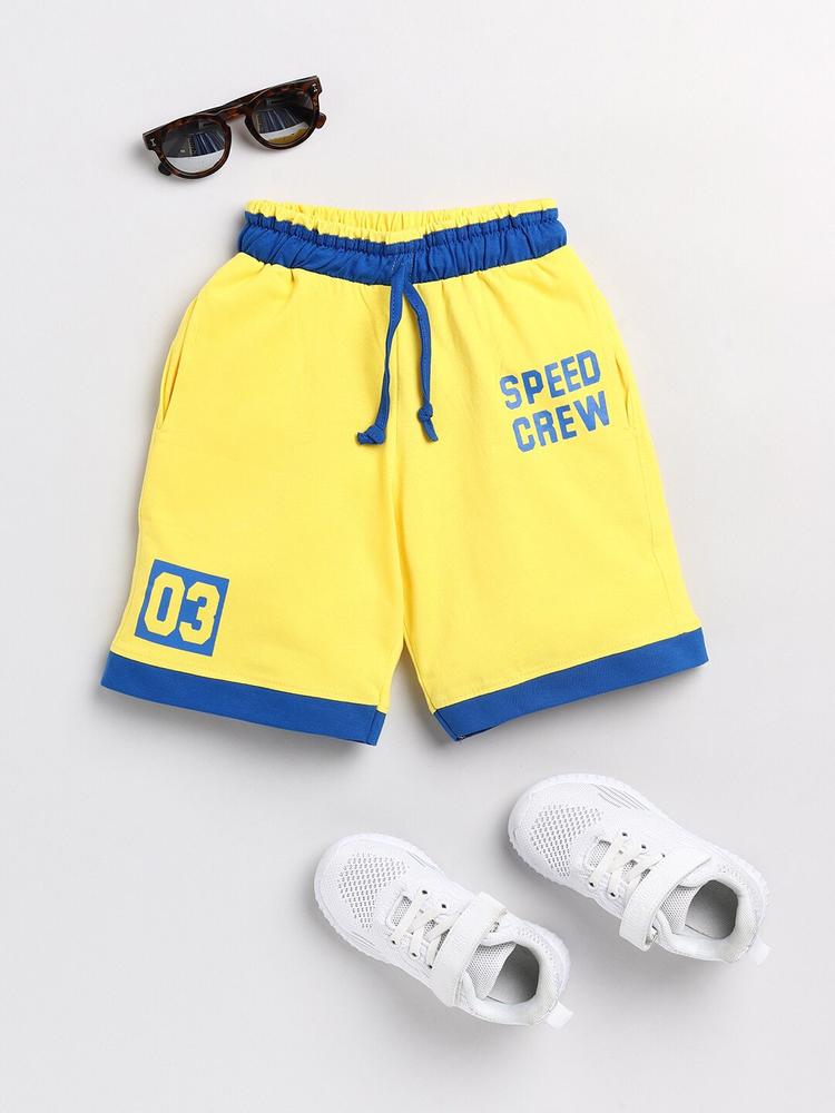Todd N Teen Boys Yellow Typography Printed Cotton Shorts