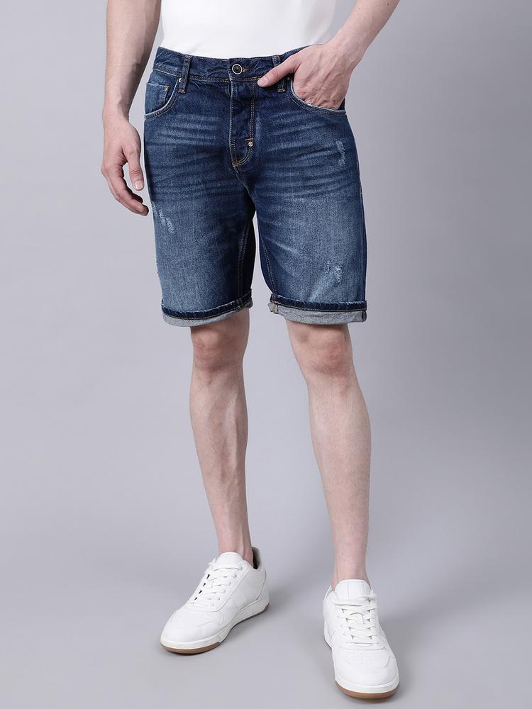 Antony Morato Men Blue Washed Slim Fit Denim Shorts