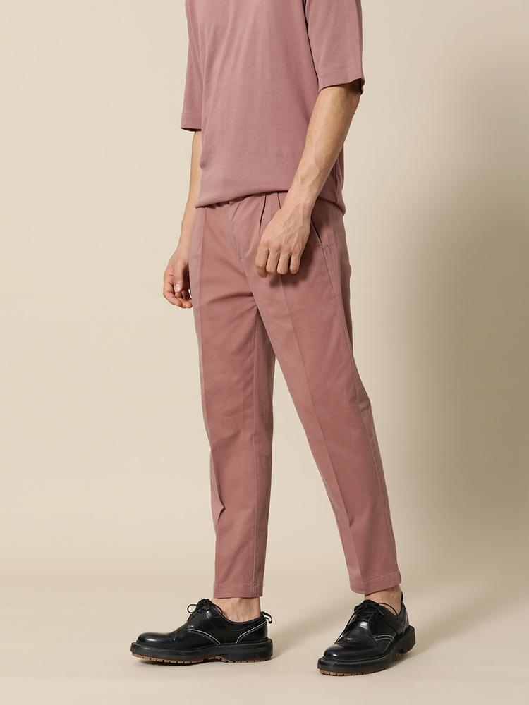 Mr Bowerbird Men Coral Pink Solid Liberal Fit Double Pleated Trousers
