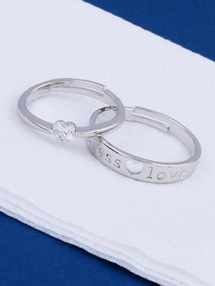 Silver Shine Silver-Plated Set of 2 Couple Rings