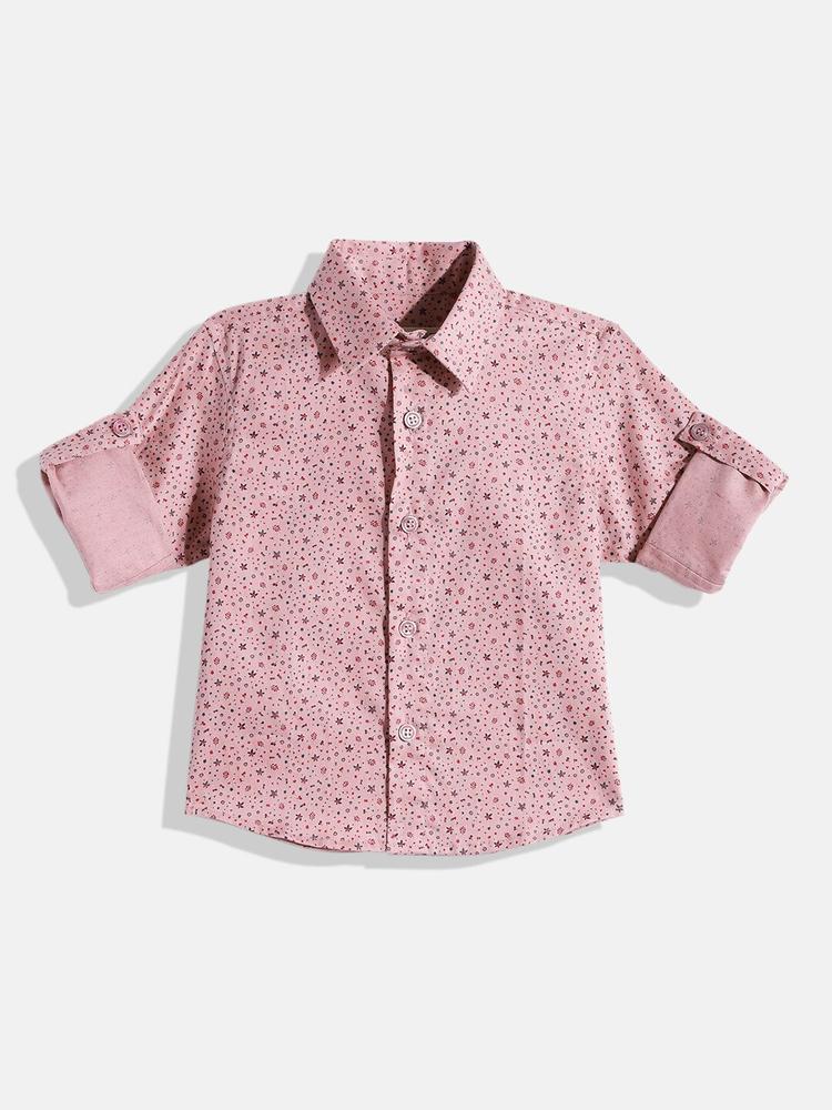 COUPER & COLL Boys Pink Pure Cotton Micro Floral Print Premium Printed Casual Shirt