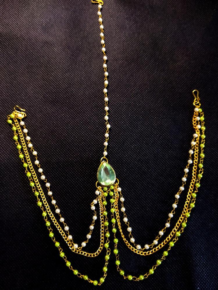 Kshitij Jewels Gold-Plated Green Stone-Studded Hair Jewellery