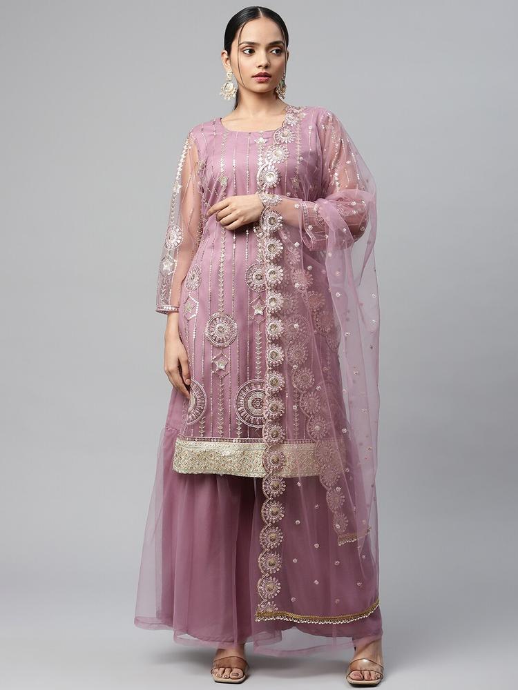 Readiprint Fashions Mauve & Gold-Toned Embroidered Unstitched Dress Material