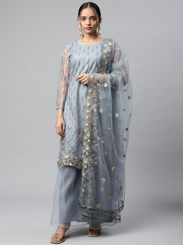 Readiprint Fashions Grey & Gold-Toned Embroidered Unstitched Dress Material