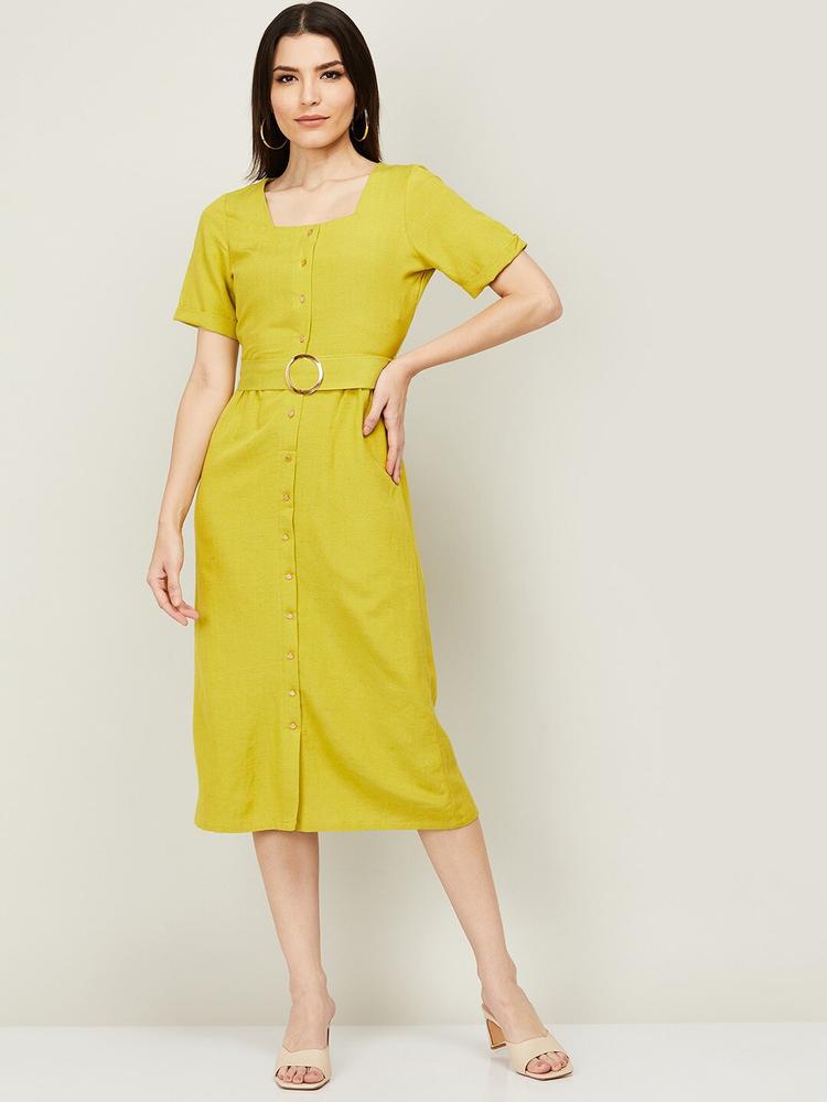 Bossini Yellow A-Line Midi Dress