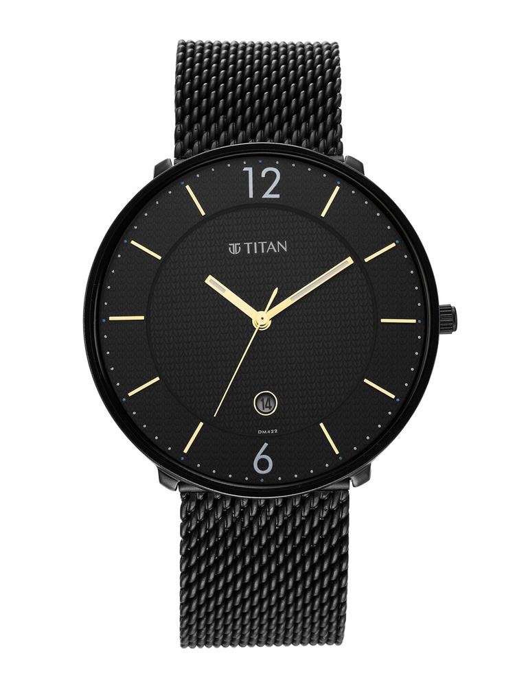 Titan Men Black Brass Dial & Stainless Steel Bracelet Style Straps Analogue Watch 1849NM02