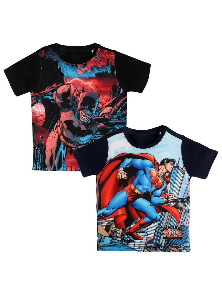 DC by Wear Your Mind Pack of 2 Boys Black Batman Printed Cotton T-shirt