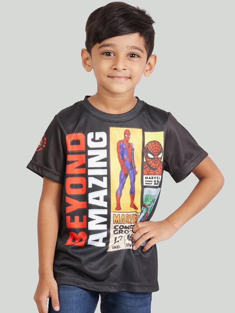 Zalio Boys Black Spiderman Printed T-shirt