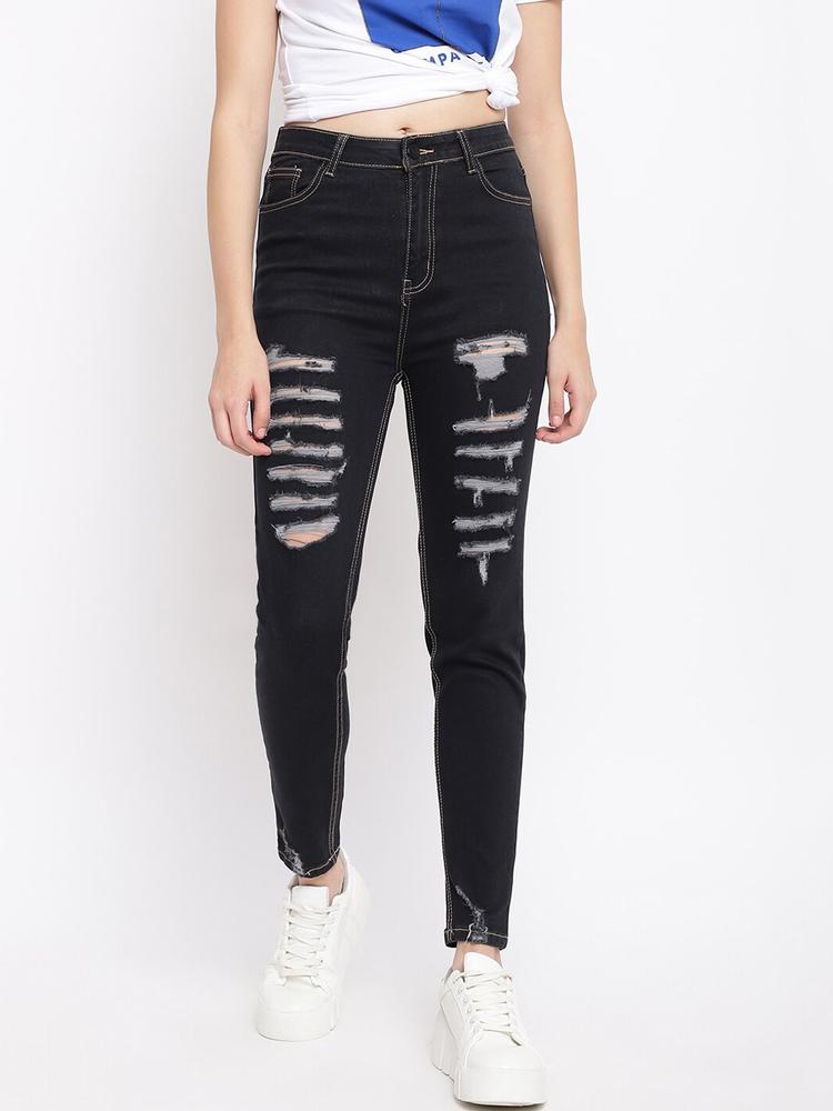 Belliskey Women Black Skinny Fit Highly Distressed Jeans