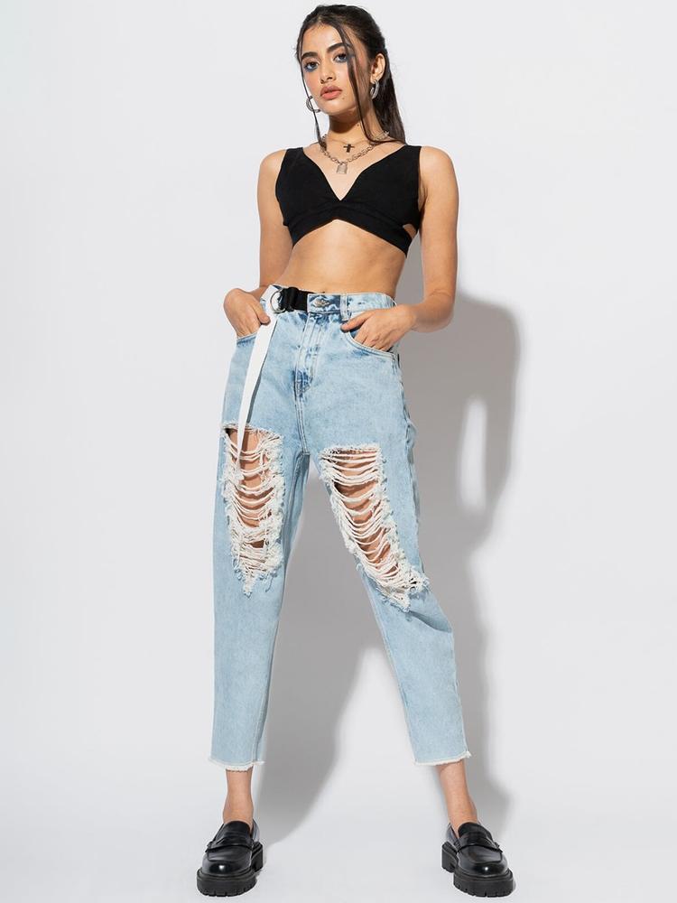 FREAKINS Women Blue High-Rise Tapered Fit Cropped Jeans