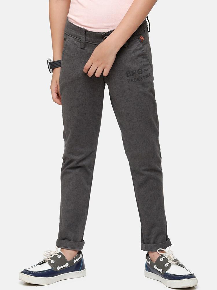 CP BRO Boys Grey Textured Slim Fit Trousers